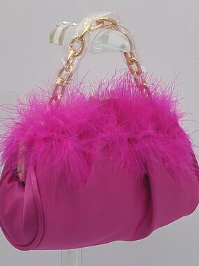 Hello 3am After-Dark Glam Feather Satin Bag - Electric Fuchsia